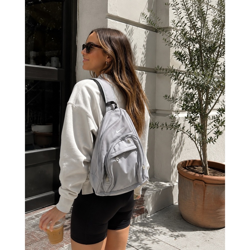 Nike Grey Sling Bag Crossbody Backpack Y2K Techwear Sporty Swoosh Logo